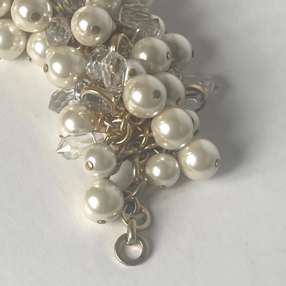 J.Crew Faux Pearl & Crystal Cluster Gold Chain Statement Bracelet - Picture 4 of 10